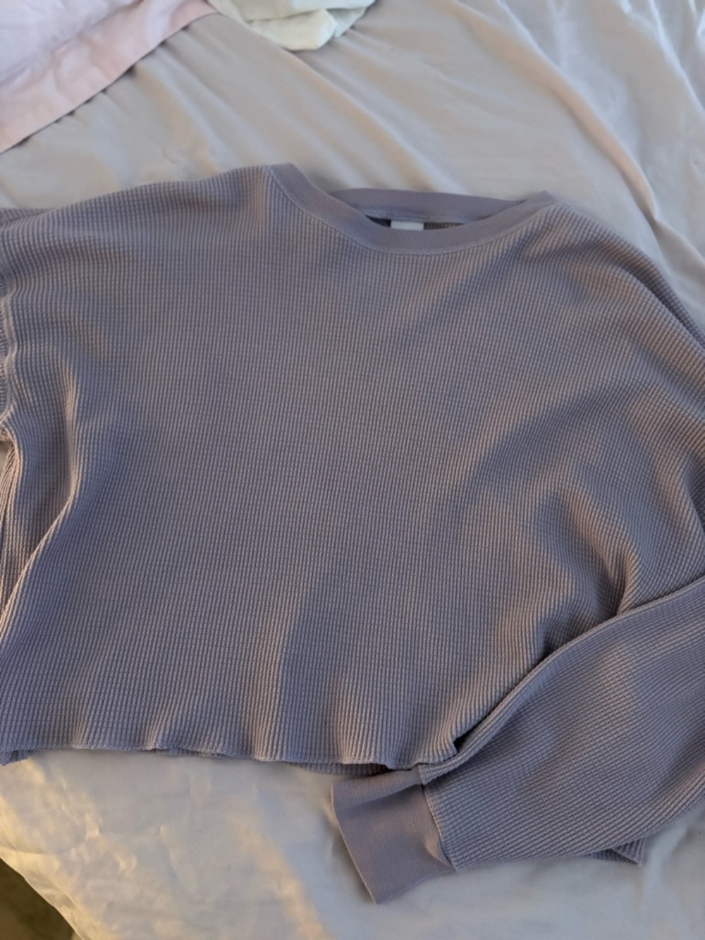TNA Lavender Cropped Waffle Knit Crew Sweater